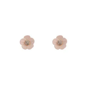 Attractive Look Pink Flower & Stone Stud Earrings