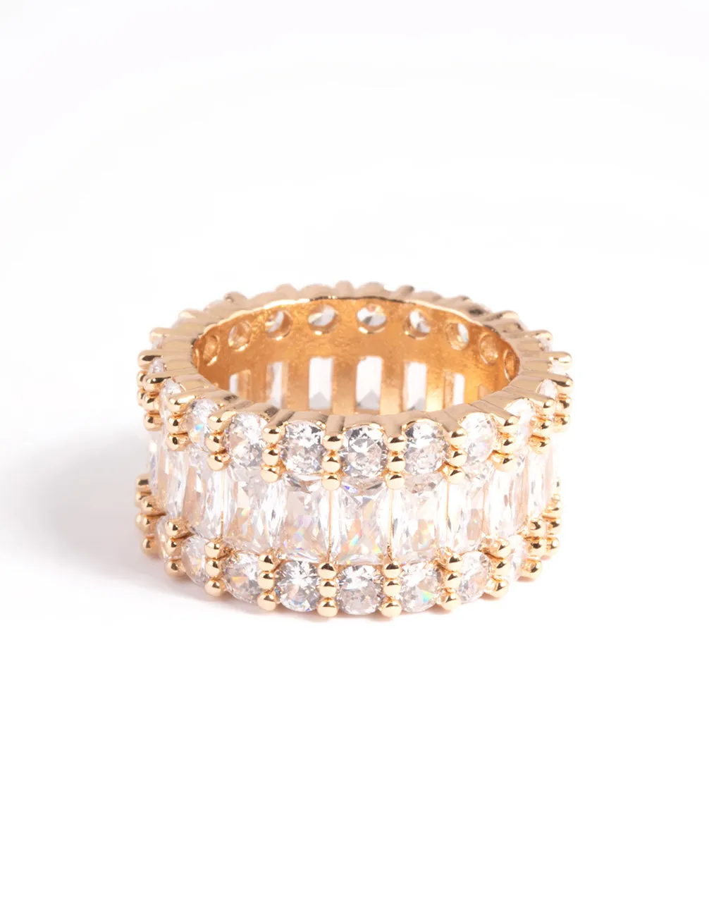 Simple Work Gold Cubic Zirconia Baguette Ring