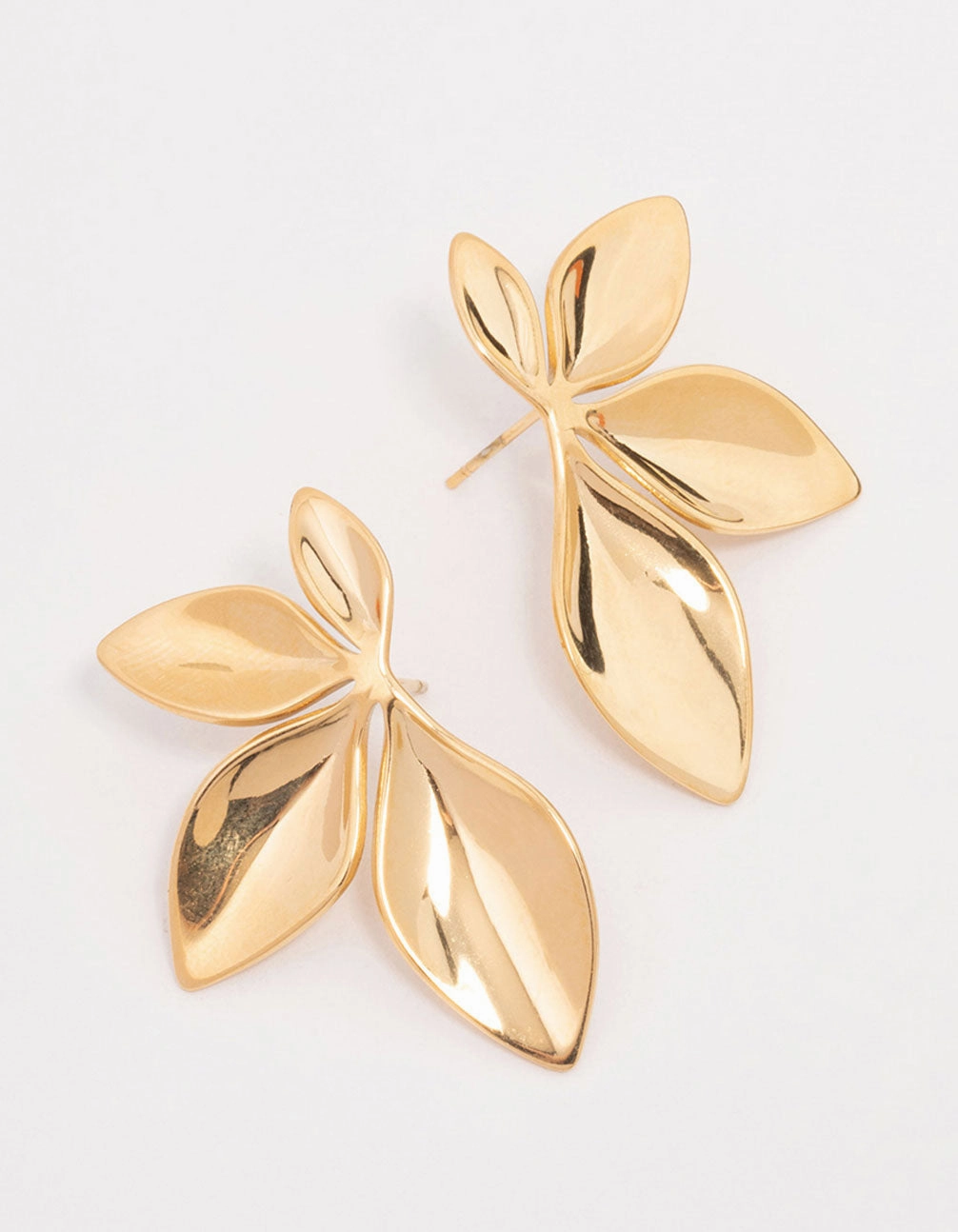 Waterproof Gold Plated Stainless Steel Leaf Cluster Stud Earrings Artistic Accessory Unique Accessory