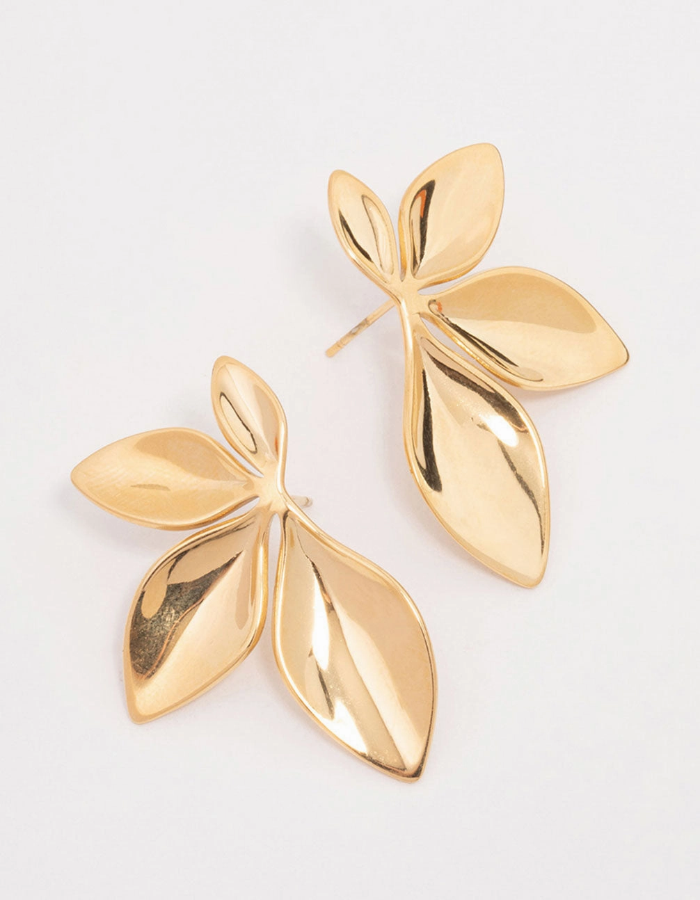 Spiral Decoration Colorful Trinket Waterproof Gold Plated Stainless Steel Leaf Cluster Stud Earrings