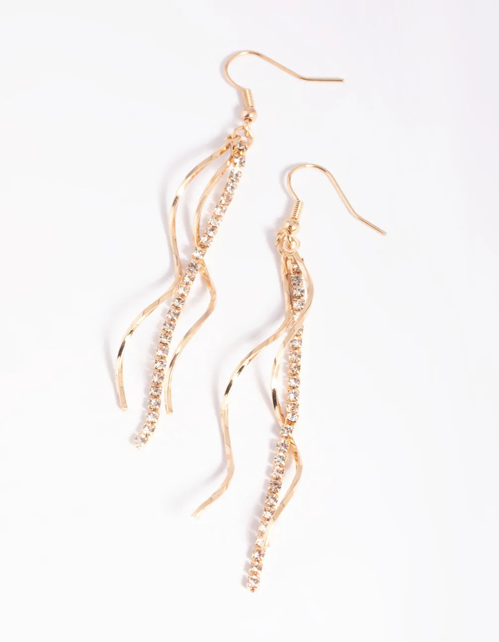 Classic Appearance Gold Diamante Twisted Drop Earrings