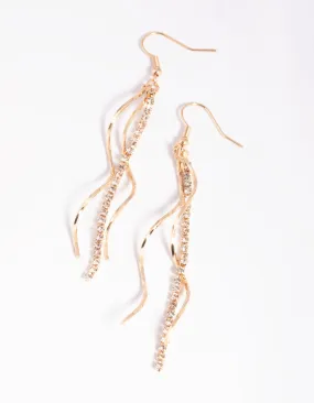 Classic Appearance Gold Diamante Twisted Drop Earrings