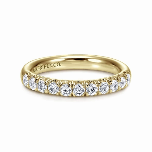 Portofino - 14K Yellow Gold French Pave Diamond Wedding Band Chic Choice Silver Edge