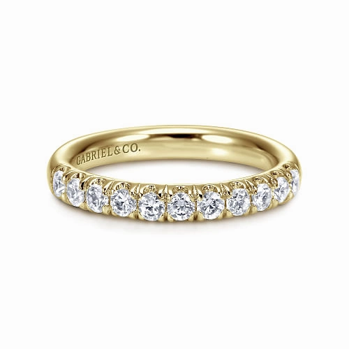 Portofino - 14K Yellow Gold French Pave Diamond Wedding Band Graceful Piece Shiny Gem