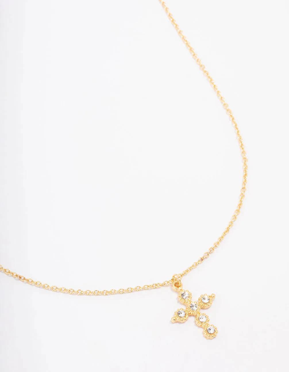 Simple Elegance Gold Plated Diamante Round Cross Pendant Necklace