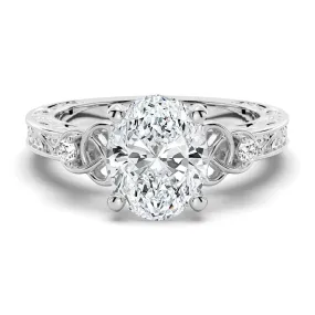 Modern Touch Vintage Celtic Knots Design Oval Moissanite Engagement Ring