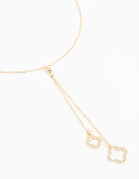 Summer Present Indicating Jewelry Gold Cubic Zirconia Flower Y Necklace