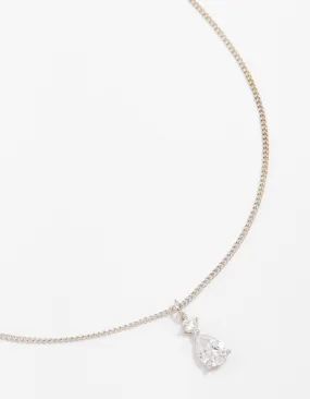 Active Wear Silver Cubic Zirconia Pear Pendant Necklace