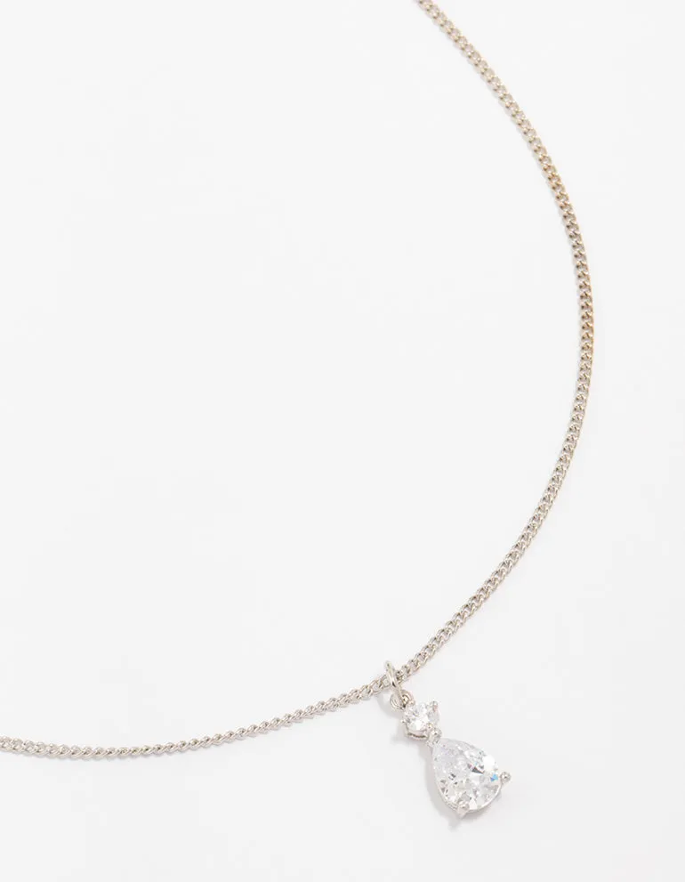 Active Wear Silver Cubic Zirconia Pear Pendant Necklace