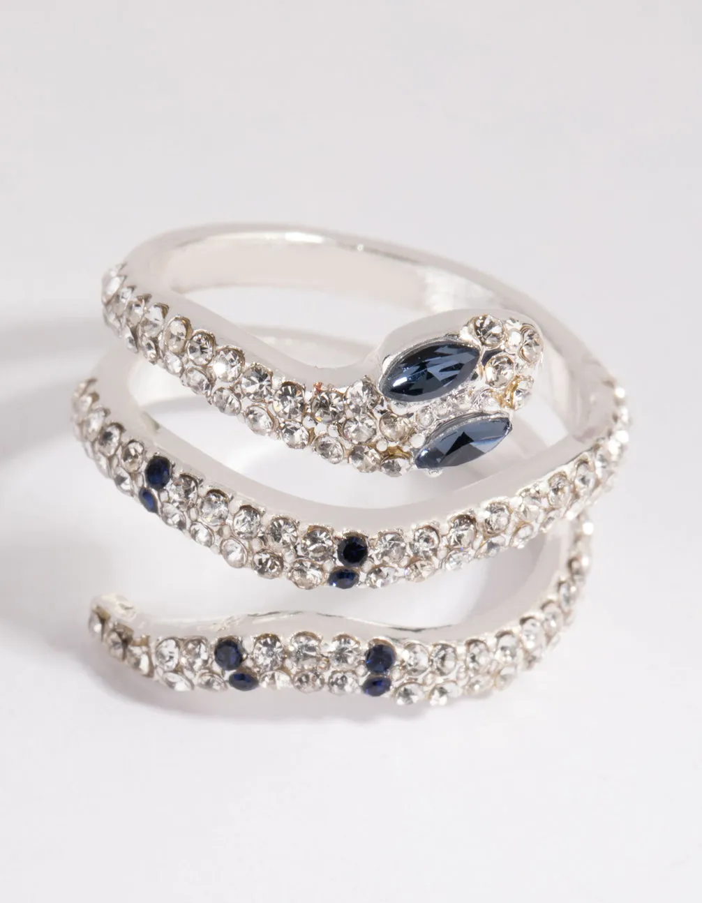 Silver Diamante Blue-Eyed Snake Ring Secure Design Everyday Favorite