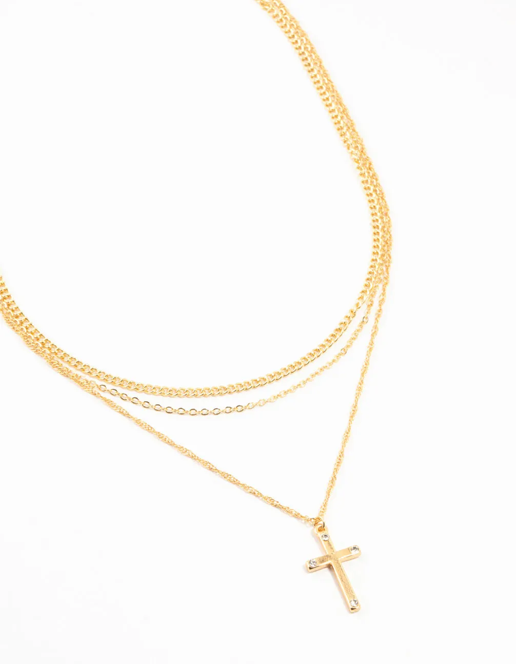 Classic Present Outdoor Accent Gold Plated Diamante Cross Necklaces 3-Pack
