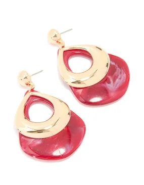 Sophisticated Creation Gold Red Curved Triangular Drop Earrings
