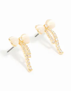 Stylish Decoration Gold Plated Diamante Bow Stud Earrings