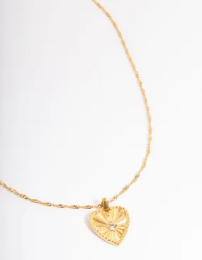 Waterproof Gold Plated Stainless Steel Diamante Heart Necklace Present Piece