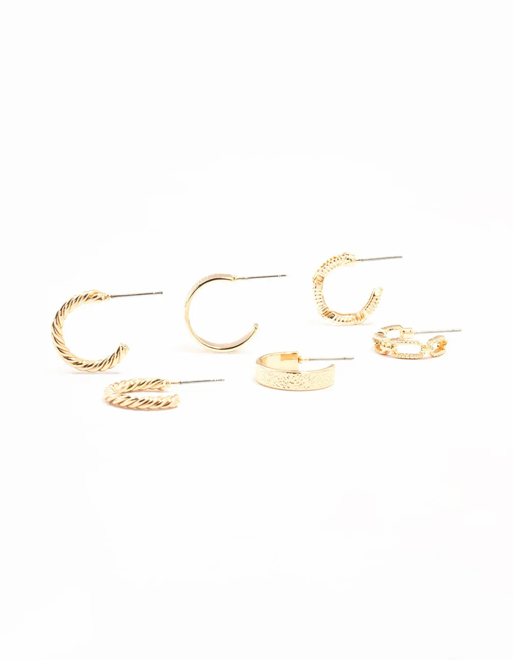 Gold Sand Blast & Link Hoop Earrings 3-Pack Adorable Piece Adorable Decoration