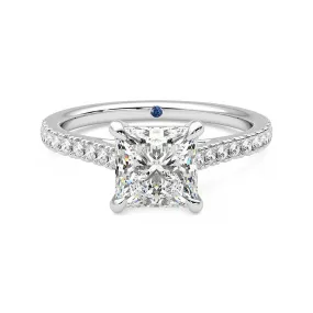 Princess Cut Moissanite Engagement Ring with Hidden Anniversary Stone and Pav?? Accents Classic Bauble Daily Structure