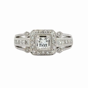 Stylish Gift Handcrafted Jewelry Princess Cut Diamond Ring with Diamond Bezel (.81cttw)