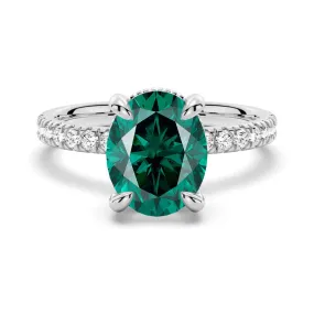 2 CT. Micropav?? Oval Green Moissanite Engagement Ring With Hidden Halo Pure Form
