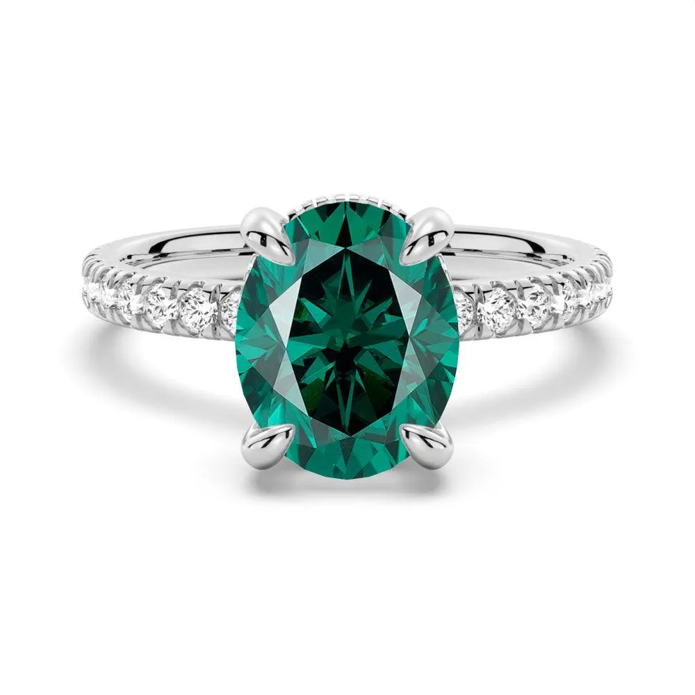 Sturdy Ornament 2 CT. Micropav?? Oval Green Moissanite Engagement Ring With Hidden Halo