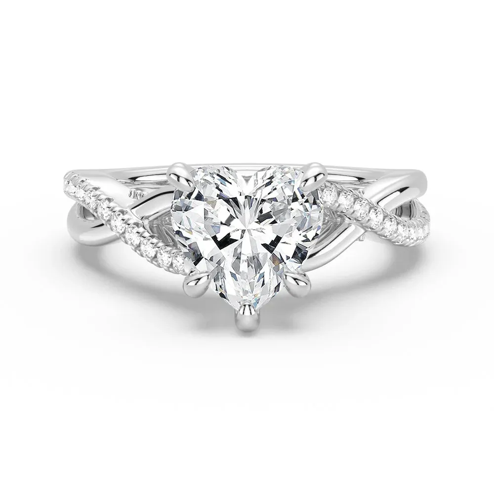 New Arrival Unique Mark Heart Shaped Moissanite Twisted Band Engagement Ring with Hidden Accents