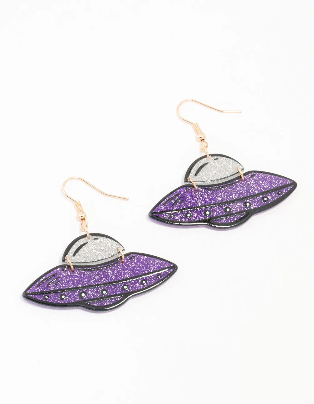 Ornate Vibe Pretty Aesthetic Purple Acrylic Spaceship Drop Earrings