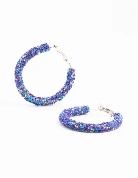 Purple Crushed Stone Hoop Earrings Sparkling Decoration Evening Decoration