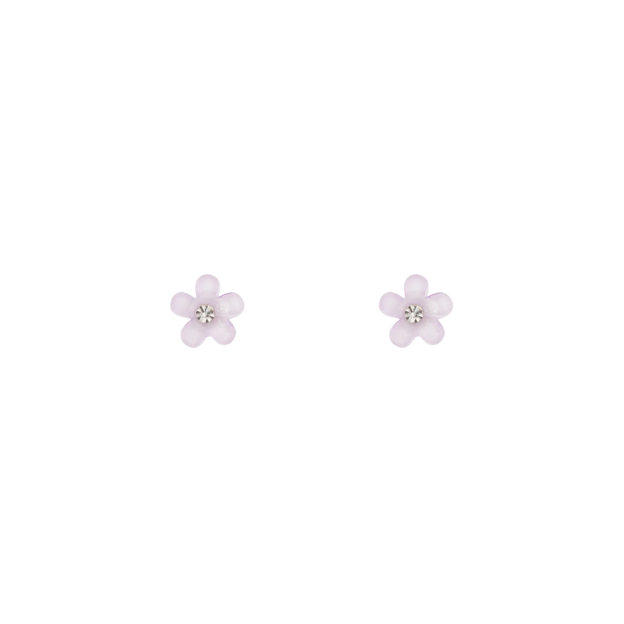 Tiny Piece Purple Flower Stud Earrings Diamante Centre