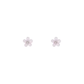 Tiny Piece Purple Flower Stud Earrings Diamante Centre