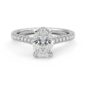 Durable Craft Oval Cut Moissanite Engagement Ring with Hidden Anniversary Stone and Pav?? Accents