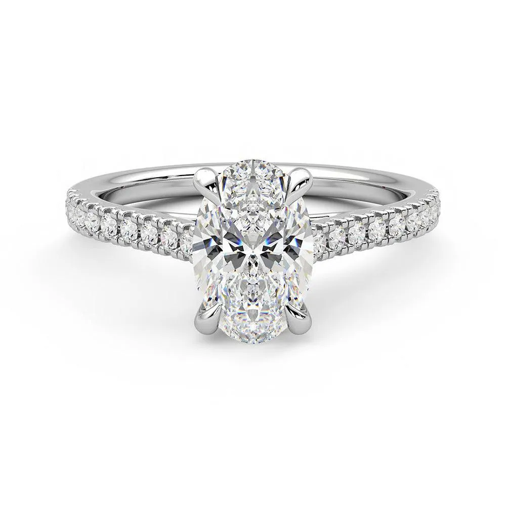 Oval Cut Moissanite Engagement Ring with Hidden Anniversary Stone and Pav?? Accents Superior Style Excellent Appearance