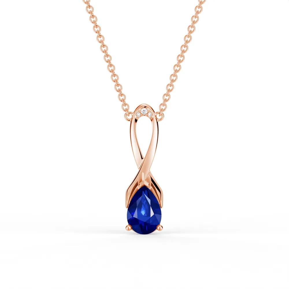 "Blue For Pink" Sapphire Necklace With Ribbon Formal Present