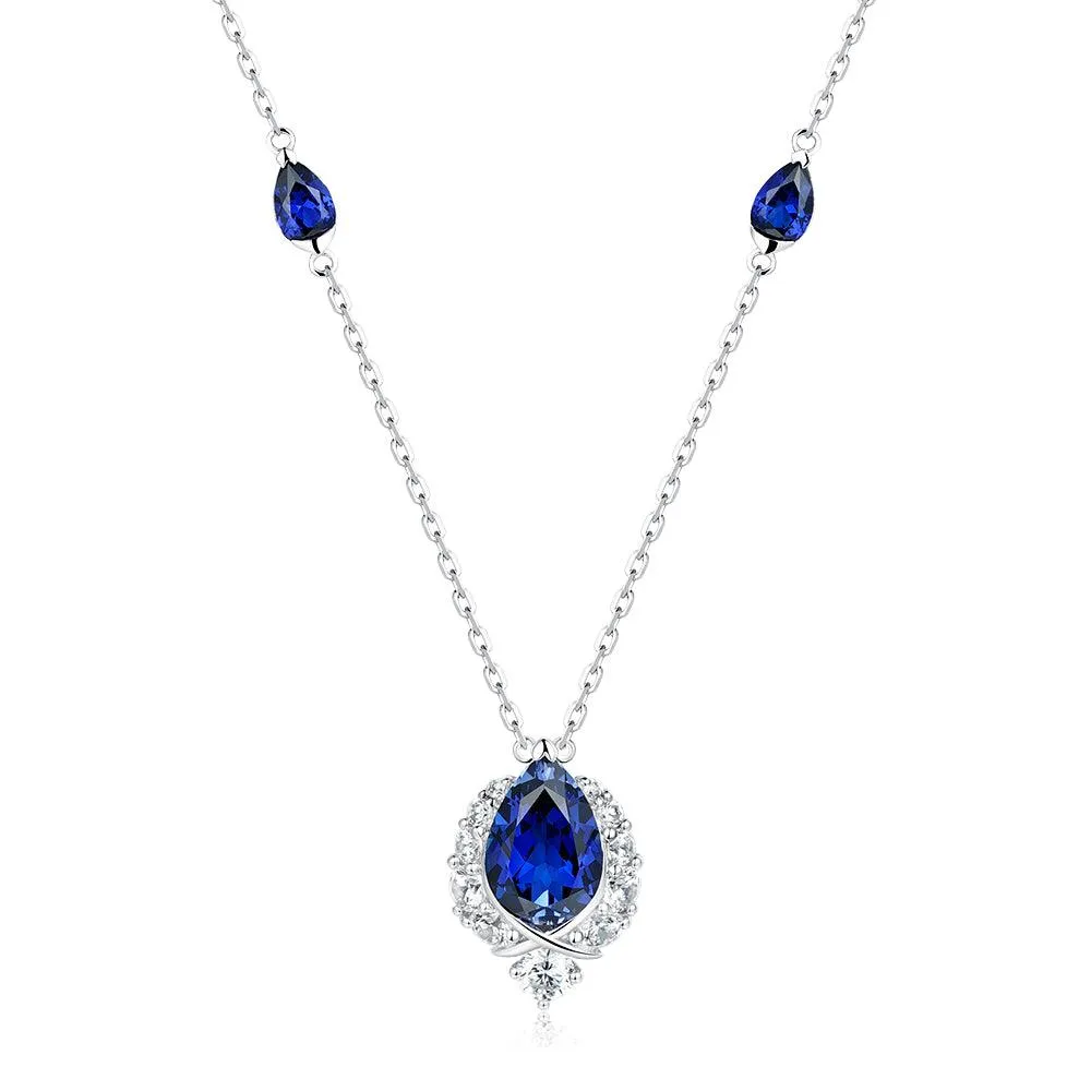Chic Jewelry "ENDLESS BLUE" 5.41 Ctw. Pear Shaped Sapphire Necklace