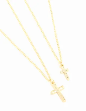 Gold Plated Hammered Cross Necklaces 2-Pack Durable Gift Soft Touch