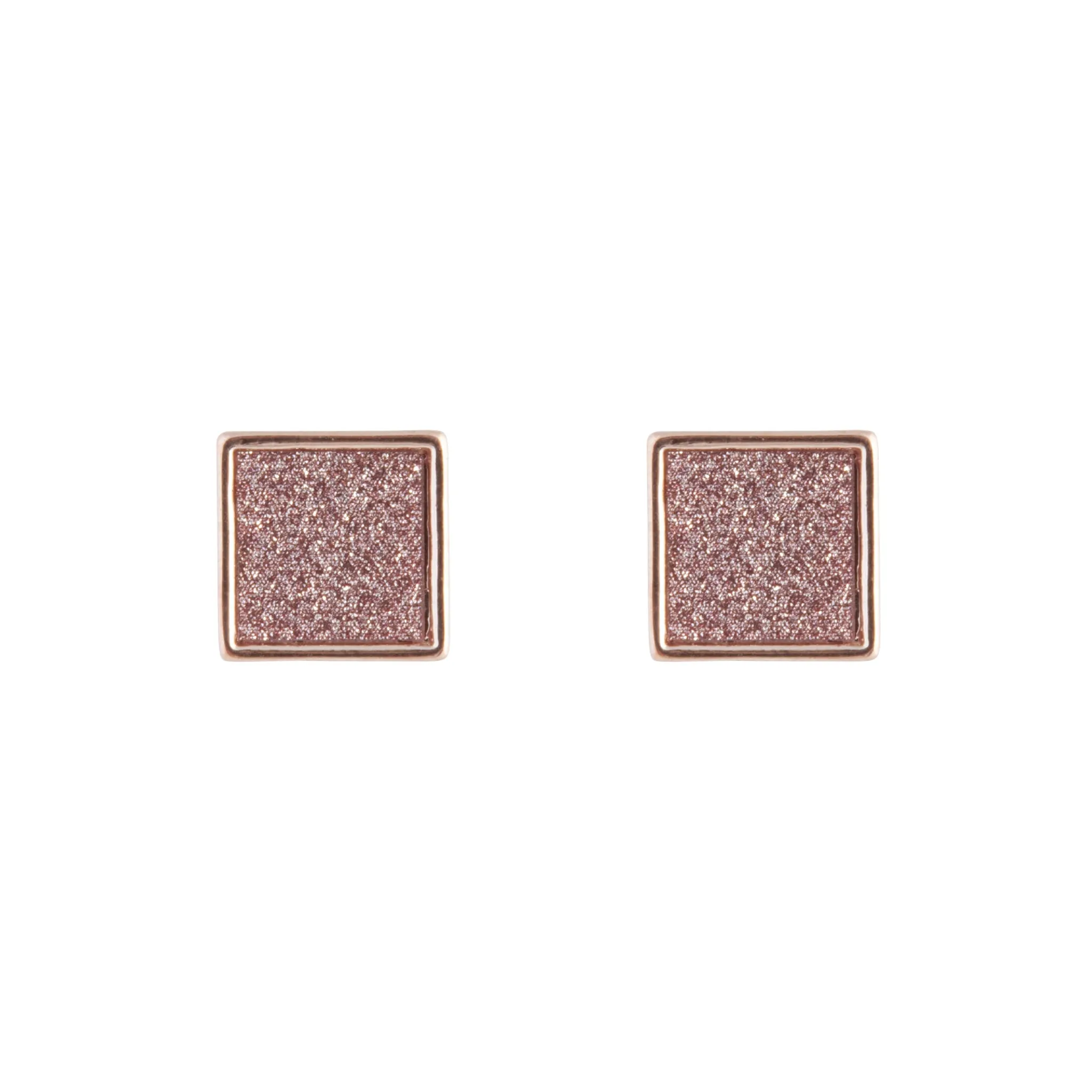 Rose Gold Glitter Inlay Square Earrings Large Accessory