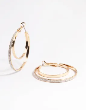 Classic Vibe Festive Trinket Silver Double Glitter Paper Hoop Earrings