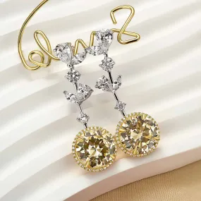 Louily Luxurious Two-tone Yellow Stone Round Cut Drop Earrings Chic Flow Chic Flash