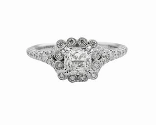 Unique Look Effortless Finish RADIANT CUT DIAMOND RING WITH DIAMONDS THROUGHOUT THE BEZEL AND SPLIT SHANK (1.47cttw)
