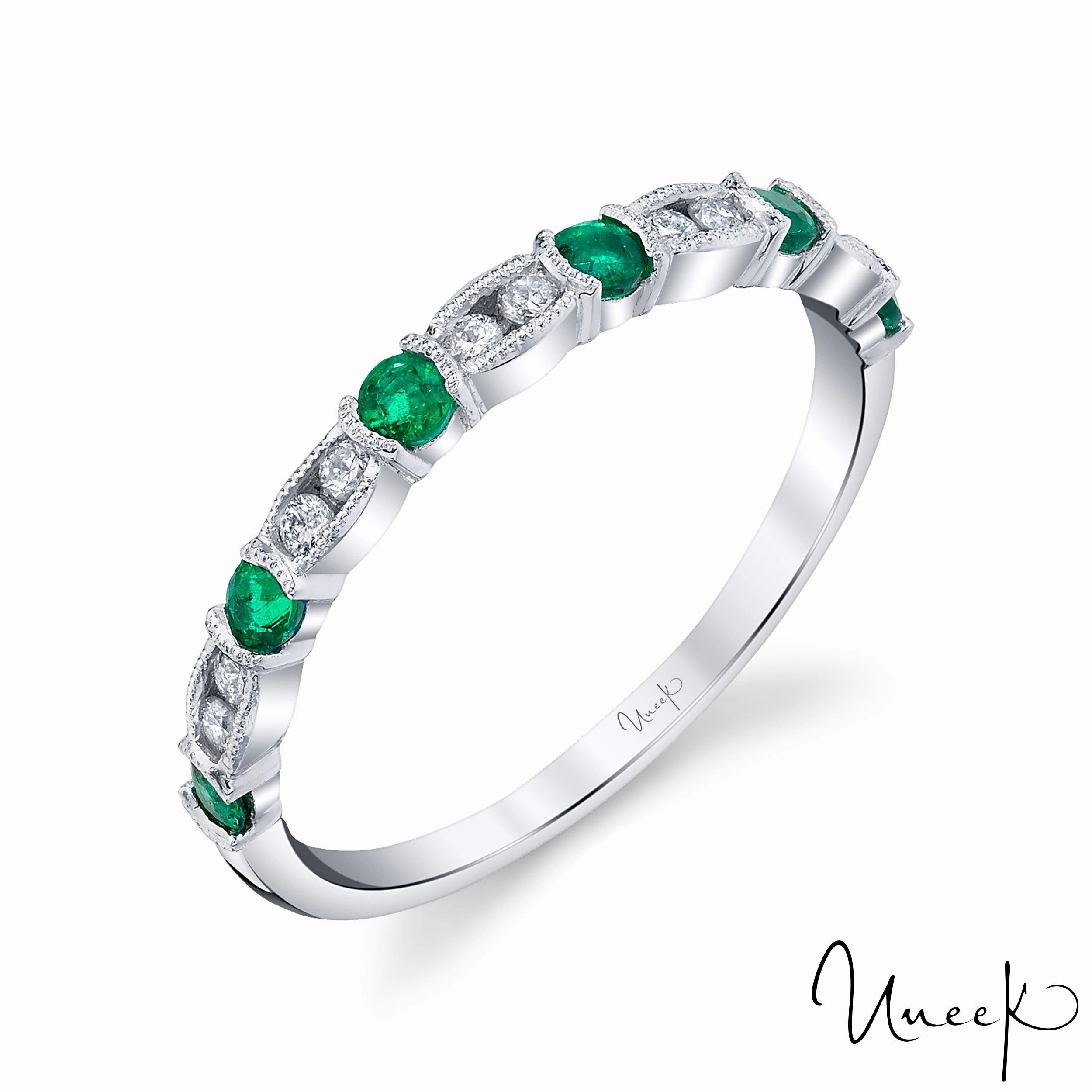Glam Light Neutral Tone DIAMOND AND EMERALD STACKABLE BAND