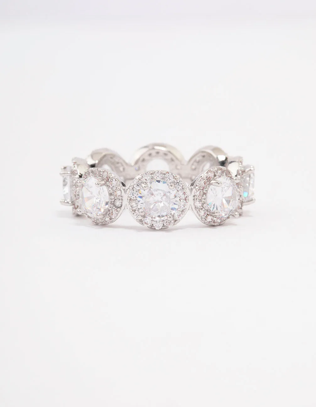 Cultural Heritage Silver Round Halo Cubic Zirconia Band Ring