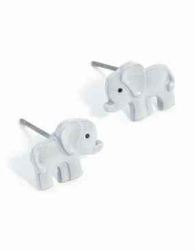 Mini Elephant Stud Earrings Rustic Trinket Square Adornment