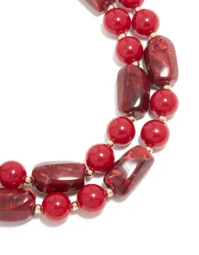 Red Acrylic Beaded Layered Necklace Occasion Gemmed Jewelry