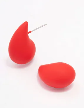 Red Chubby Teardrop Stud Earrings Daily Ornament