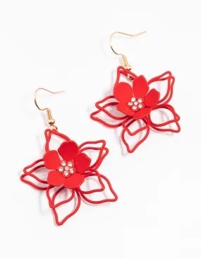 Comfortable Accent Holiday Jewelry Red Gold Wire Pearl Flower Drop Earrings