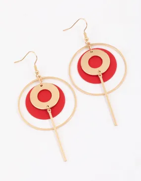 Red Multi Open Circle Drop Earrings Vibrant Trinket Modern Design