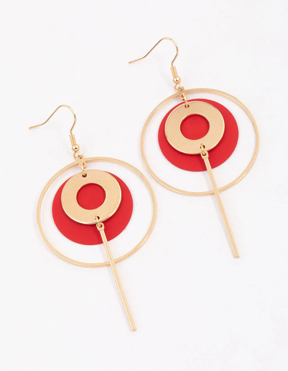 Red Multi Open Circle Drop Earrings Vibrant Trinket Modern Design