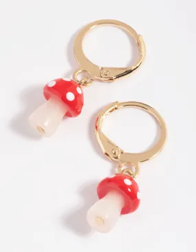 Polished Feature Red Mushroom Huggie Hoop Earrings