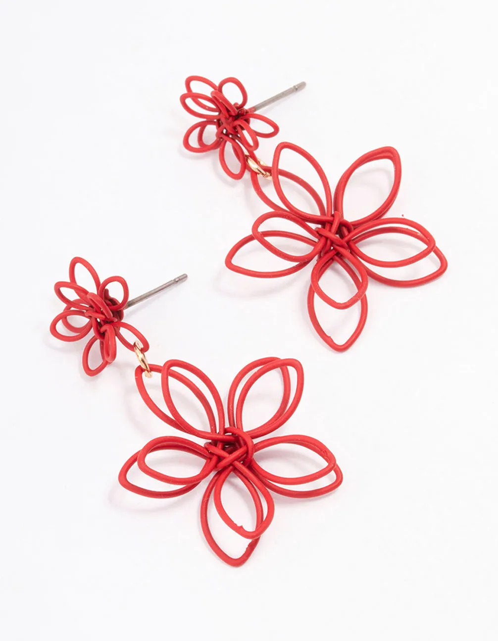 Red Wire Flower Drop Earrings Daily Ornament