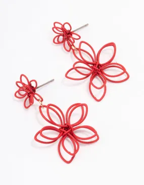 Red Wire Flower Drop Earrings Daily Ornament