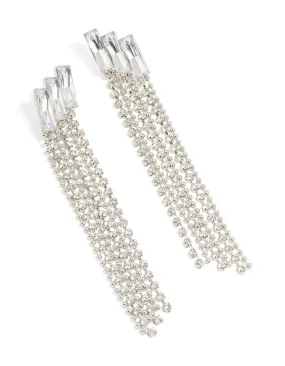 Silver Diamante Chain Drop Earrings Classic Must-Have Modern Product