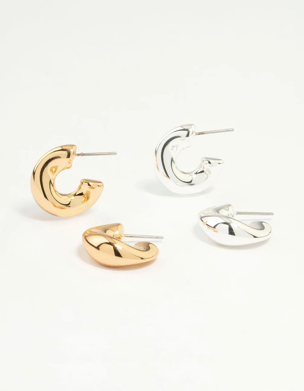 Mixed Metal Organic Shape Hoop Earrings 2-Pack Beach Ornament